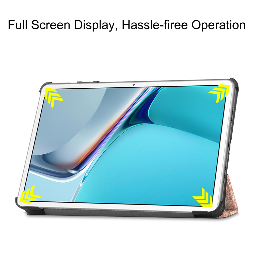For Huawei MatePad 11 (2021) Protective Case Shockproof PU Leather Tablet Shell Three-fold Stand Cover Support Auto Wake/Sleep