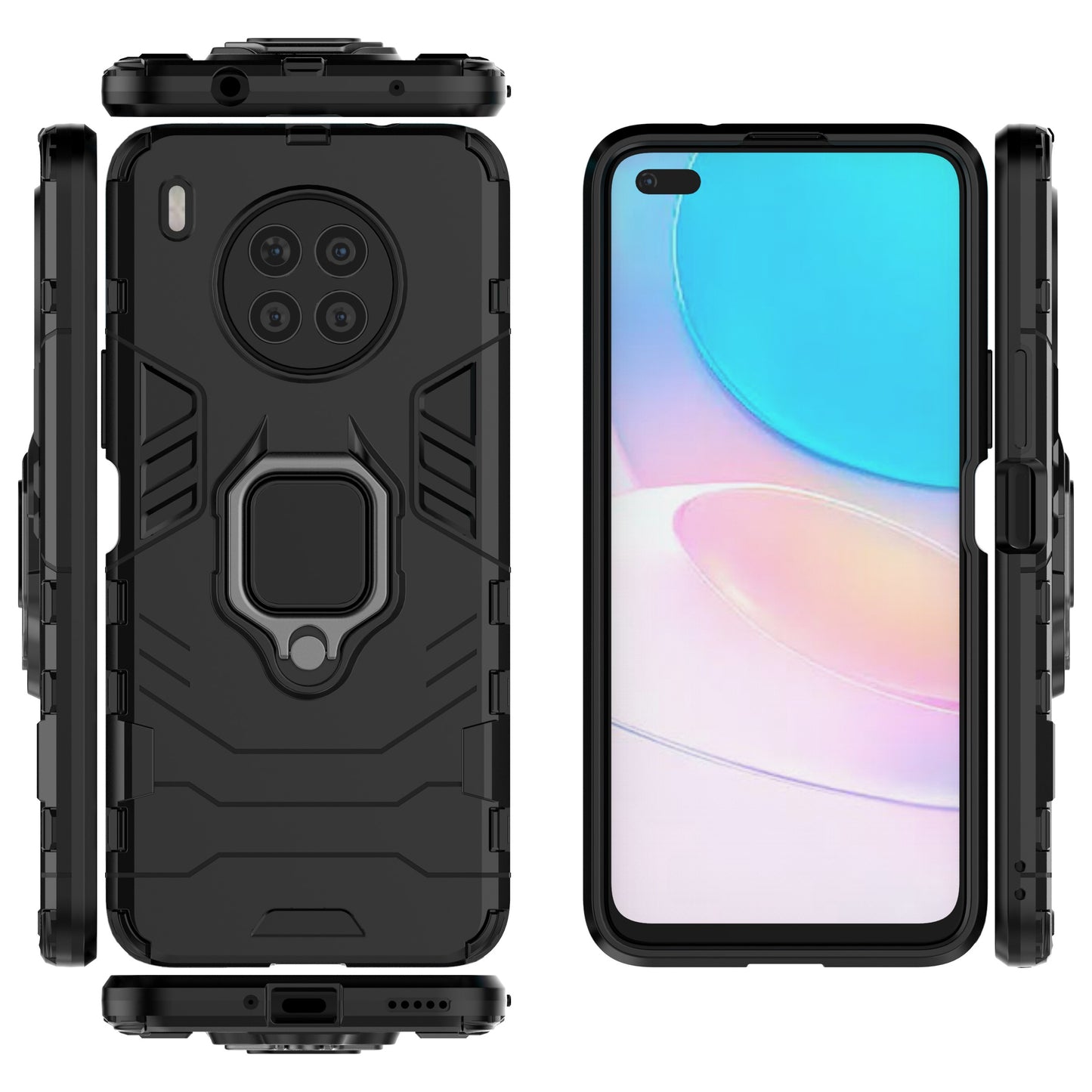 Ring Kickstand Hard PC Soft TPU Shockproof Protective Case for Huawei nova 8i (Global Version)/Honor 50 Lite