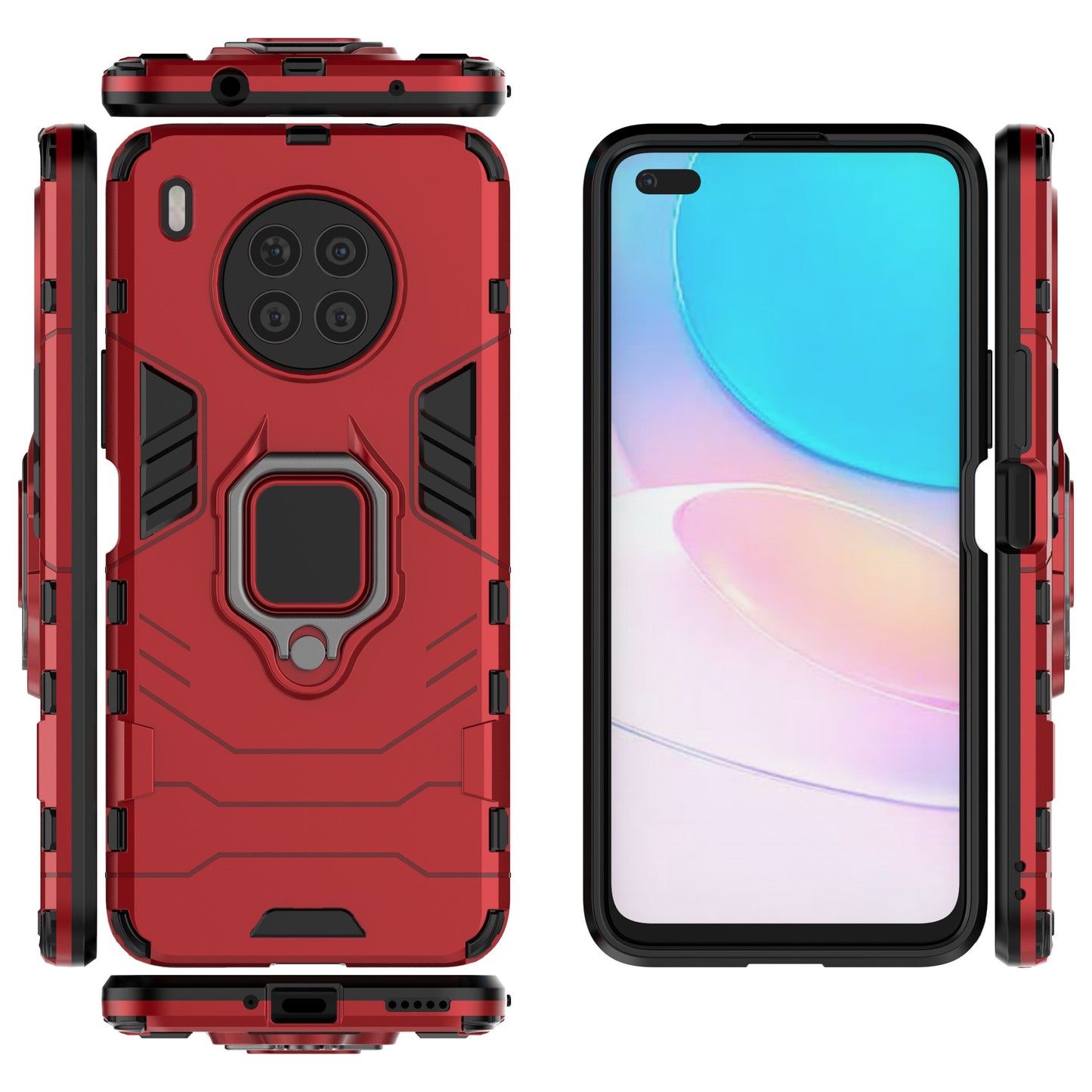 Ring Kickstand Hard PC Soft TPU Shockproof Protective Case for Huawei nova 8i (Global Version)/Honor 50 Lite