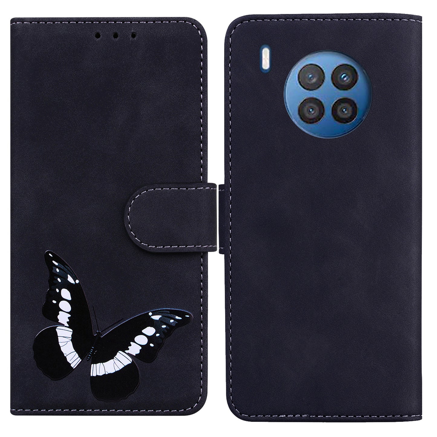 Butterfly Printing Stand Wallet Design Skin Touch Leather Phone Cover for Huawei nova 8i/Honor 50 Lite