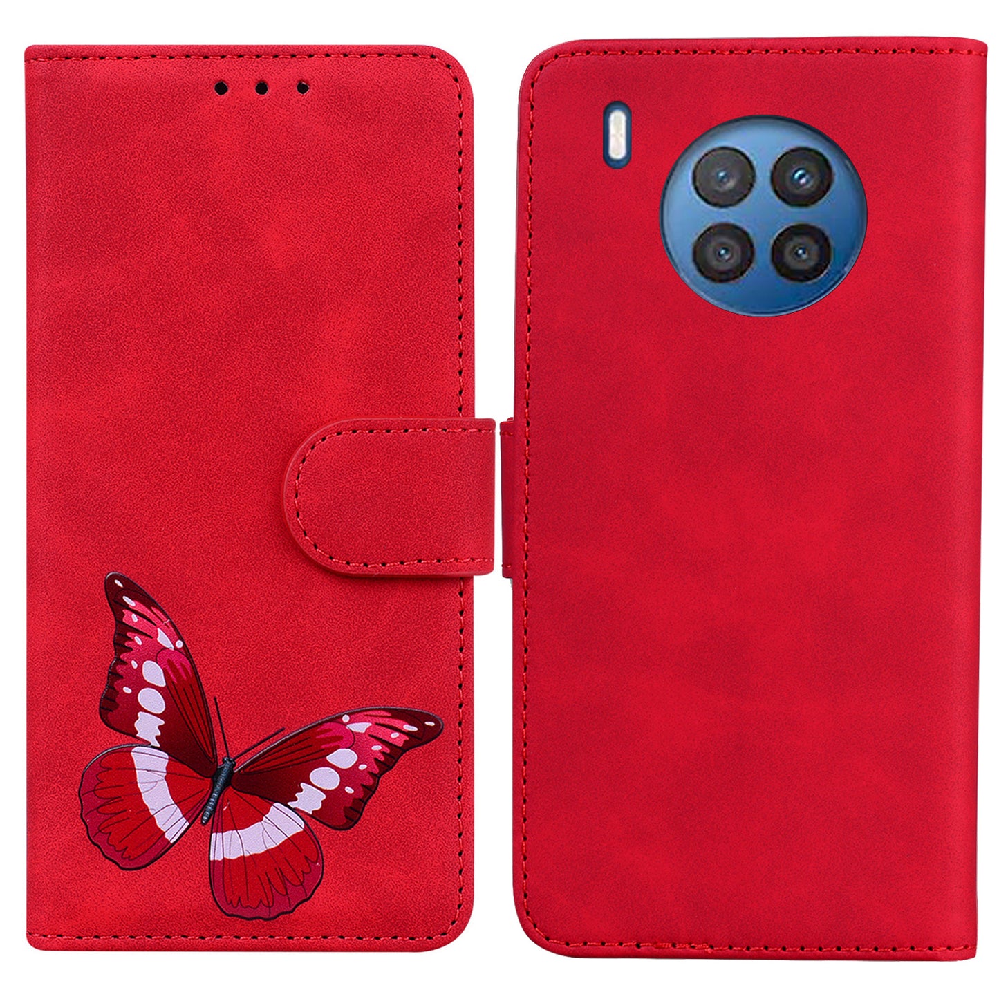 Butterfly Printing Stand Wallet Design Skin Touch Leather Phone Cover for Huawei nova 8i/Honor 50 Lite