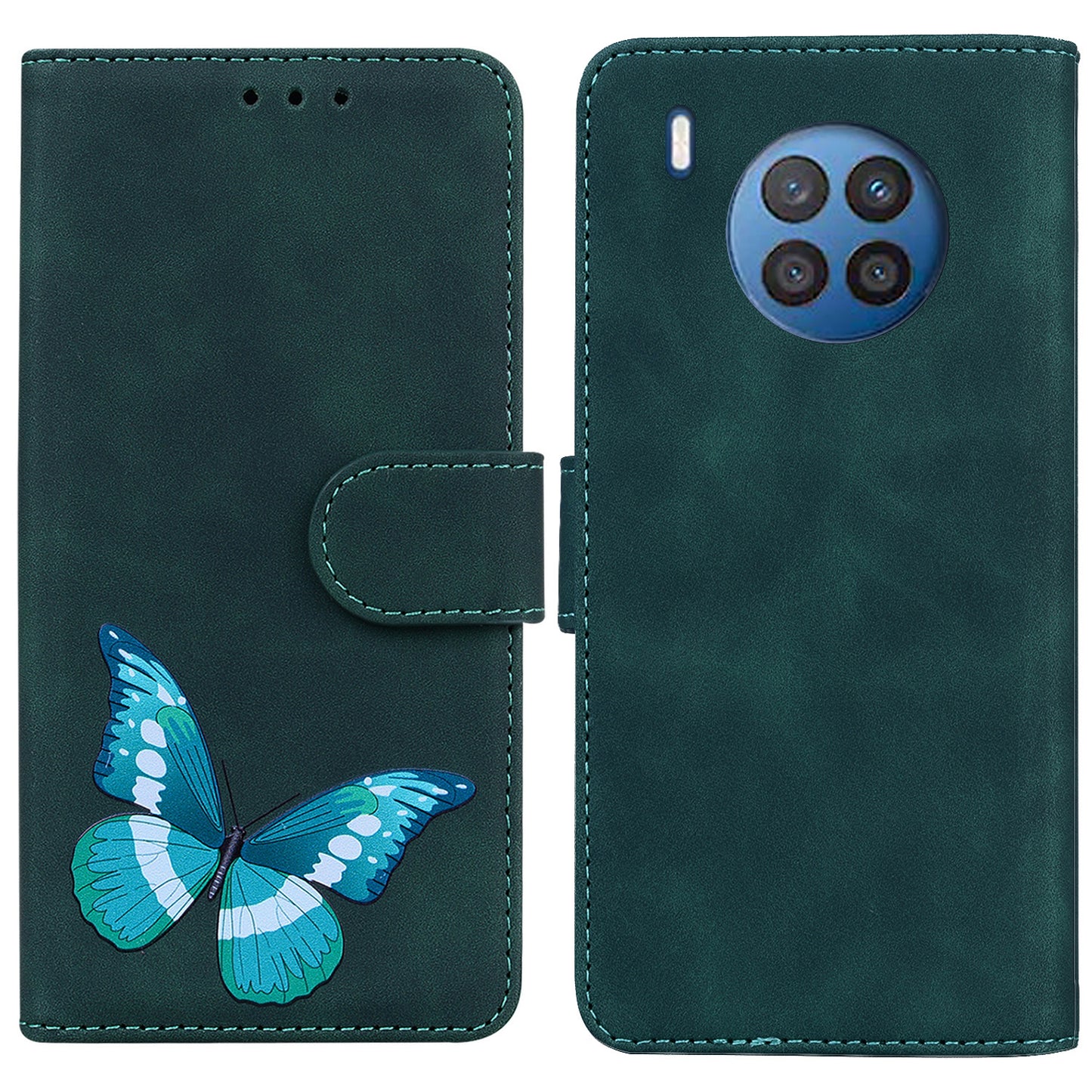 Butterfly Printing Stand Wallet Design Skin Touch Leather Phone Cover for Huawei nova 8i/Honor 50 Lite