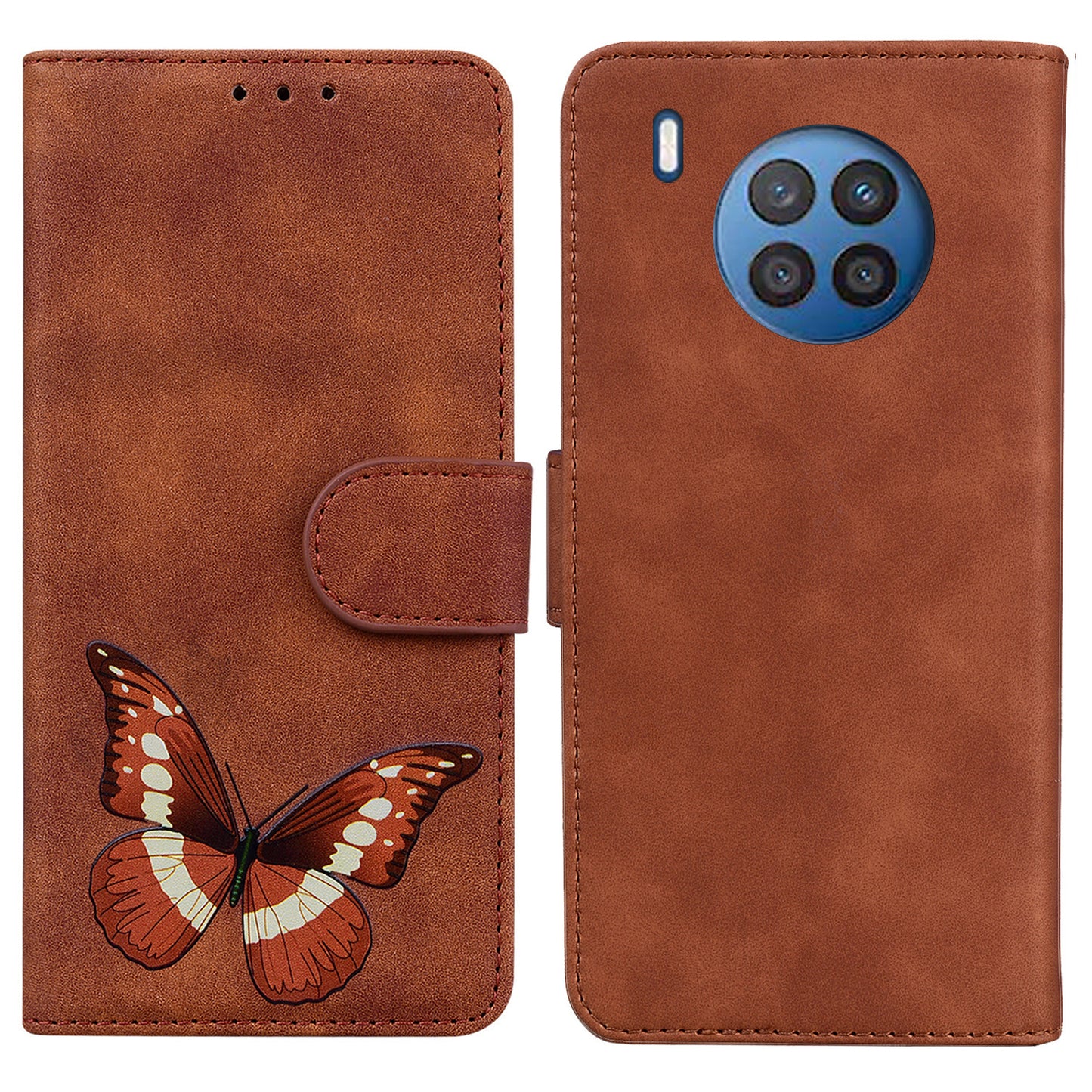 Butterfly Printing Stand Wallet Design Skin Touch Leather Phone Cover for Huawei nova 8i/Honor 50 Lite