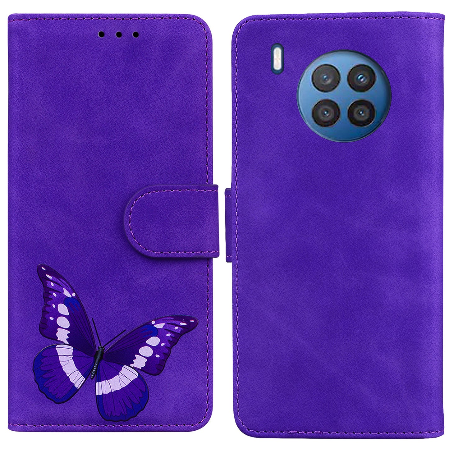 Butterfly Printing Stand Wallet Design Skin Touch Leather Phone Cover for Huawei nova 8i/Honor 50 Lite