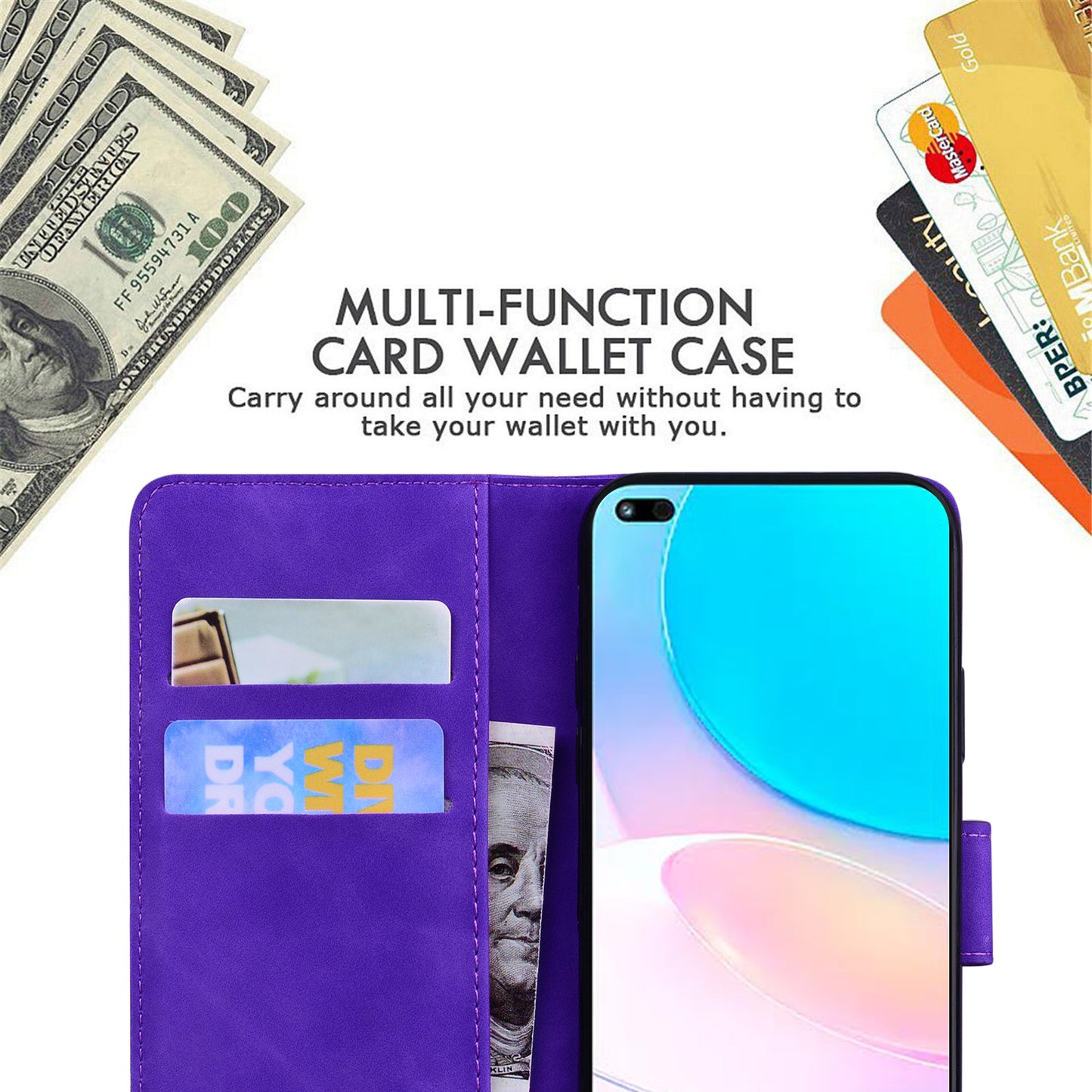 Butterfly Printing Stand Wallet Design Skin Touch Leather Phone Cover for Huawei nova 8i/Honor 50 Lite