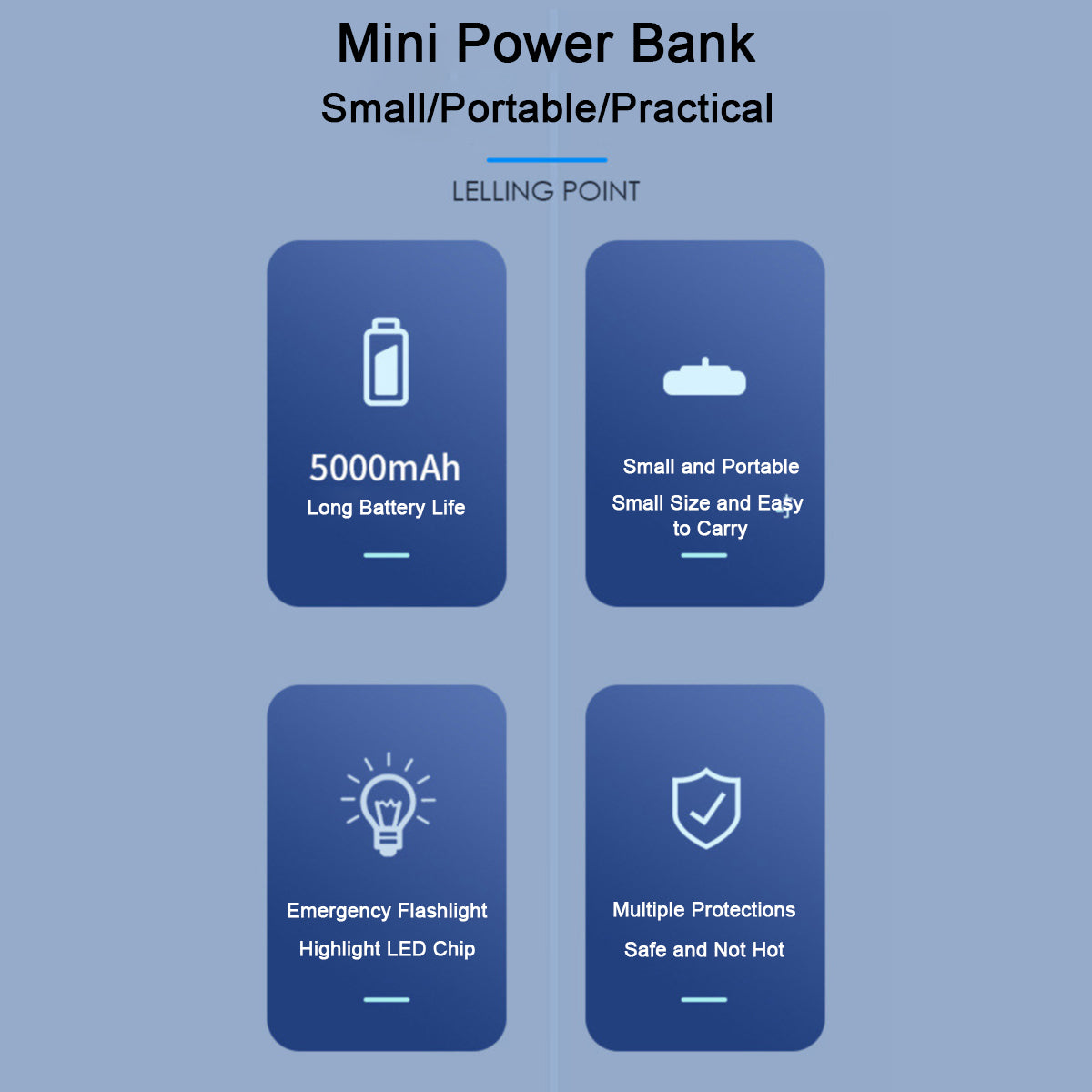 D18 5000mAh Small Portable Charger Mini Power Bank Type-C Compact Phone Charger with Flashlight