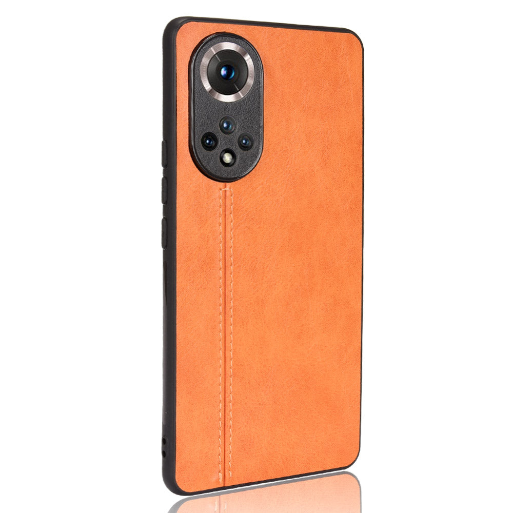 Stitching Line Lightweight Retro Textured PU Leather Coated PC + TPU Phone Cover Case for Honor 50