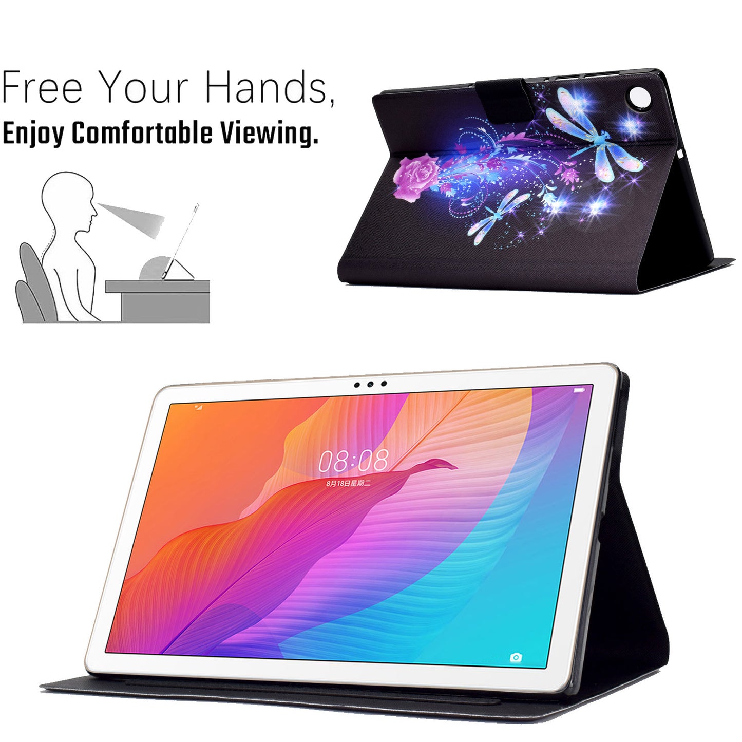For Huawei MatePad T 10 9.7 inch/T 10S 10.1 inch/Enjoy Tablet 2 10.1 inch/Honor Pad X6 9.7 inch/6 10.1 inch Pattern Printing Leather Case Card Slots Tablet Shell