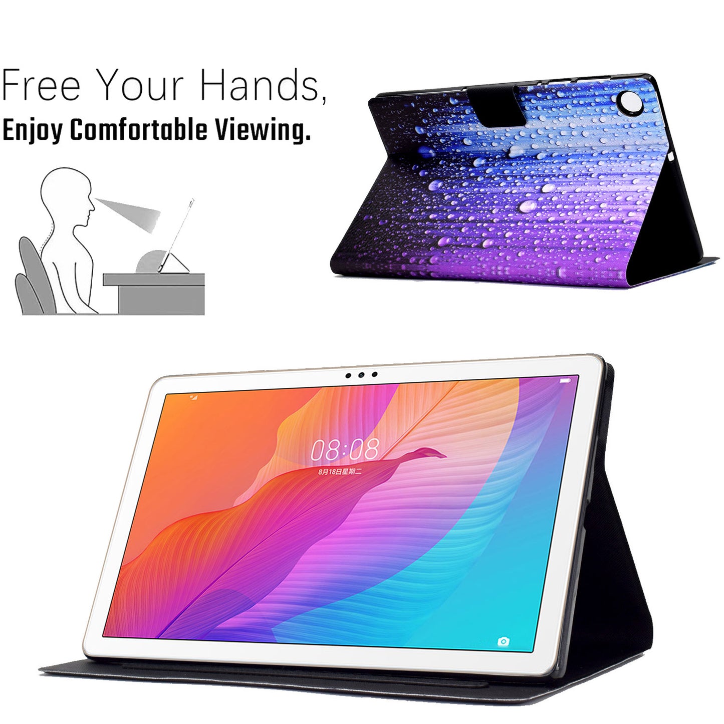 For Huawei MatePad T 10 9.7 inch/T 10S 10.1 inch/Enjoy Tablet 2 10.1 inch/Honor Pad X6 9.7 inch/6 10.1 inch Pattern Printing Leather Case Card Slots Tablet Shell
