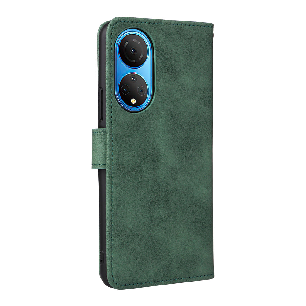 For Honor X7 Flip Wallet Phone Case Skin-touch Feeling Leather Stand Function TPU Inner Shell Shockproof Cover with Strap