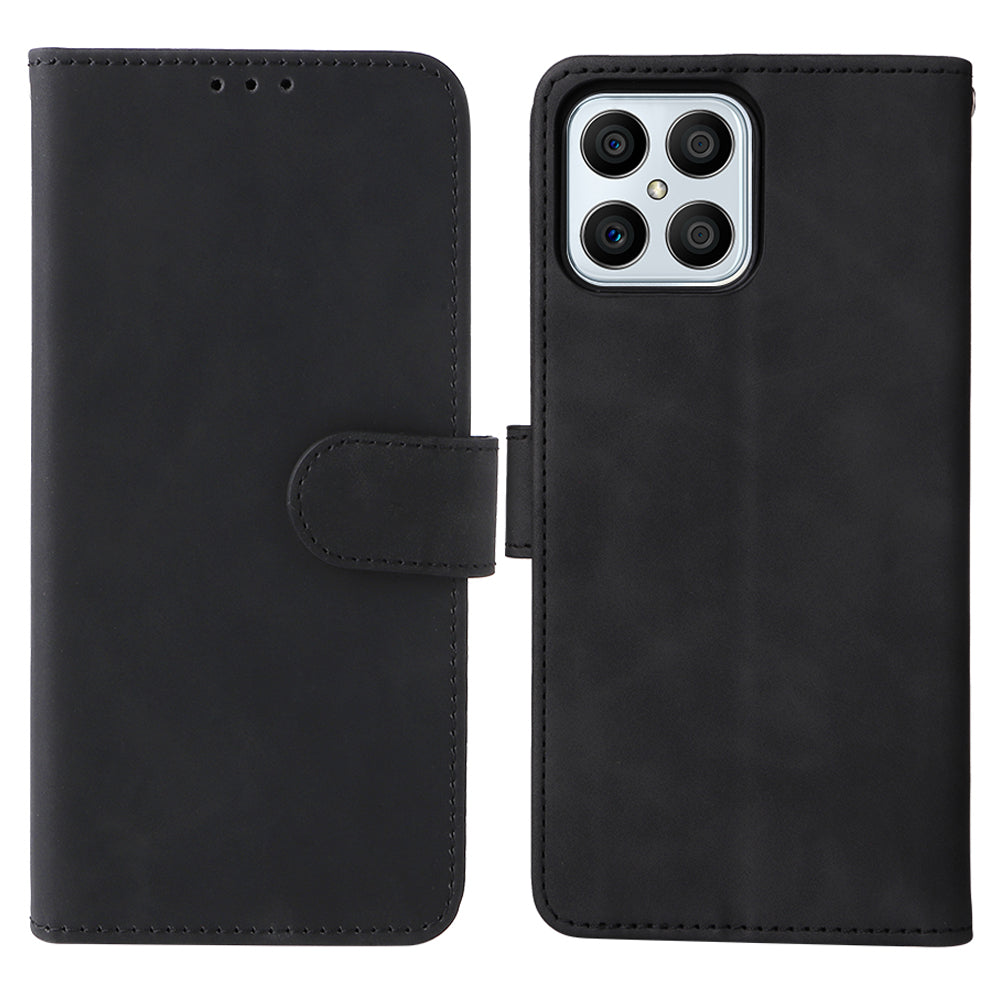 For Honor X8 Skin-touch Feeling Wallet Phone Case Flip Folio PU Leather Folding Stand Cover with Strap