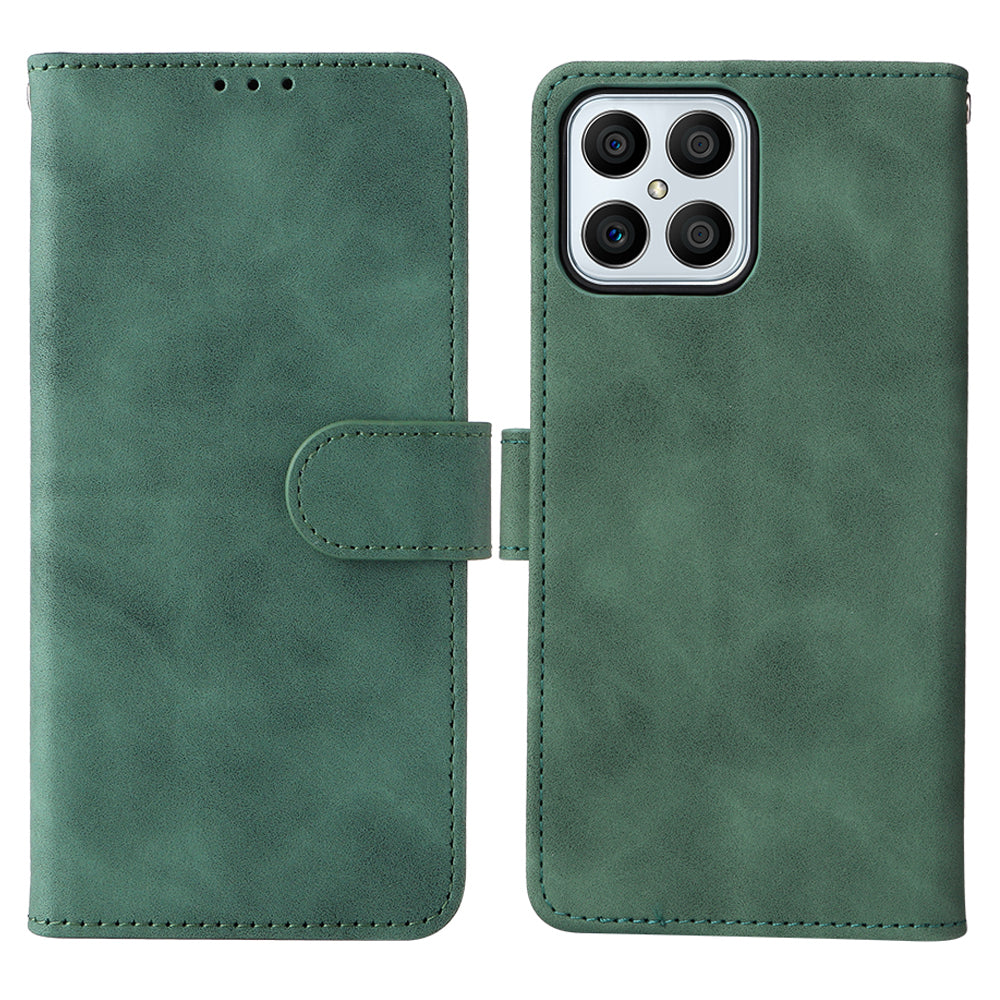 For Honor X8 Skin-touch Feeling Wallet Phone Case Flip Folio PU Leather Folding Stand Cover with Strap