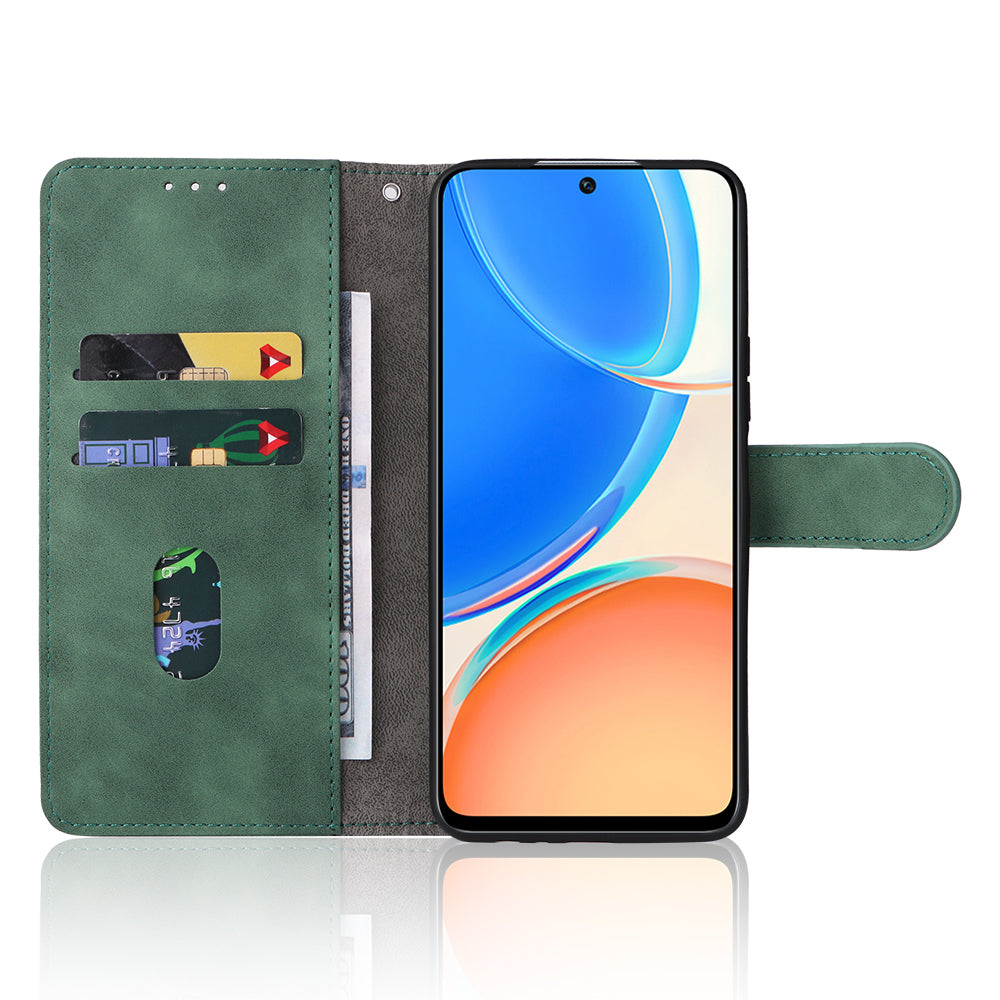 For Honor X8 Skin-touch Feeling Wallet Phone Case Flip Folio PU Leather Folding Stand Cover with Strap
