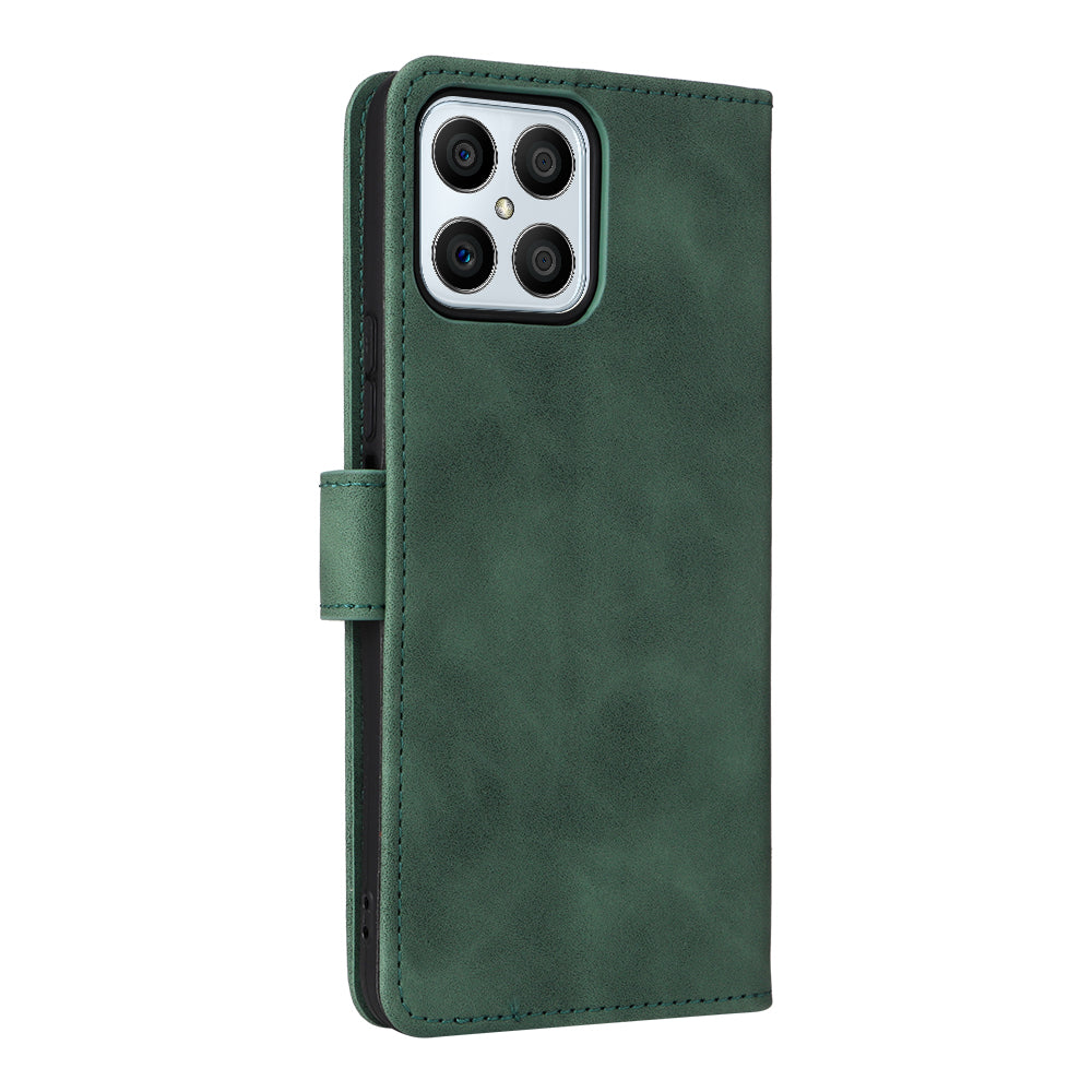 For Honor X8 Skin-touch Feeling Wallet Phone Case Flip Folio PU Leather Folding Stand Cover with Strap