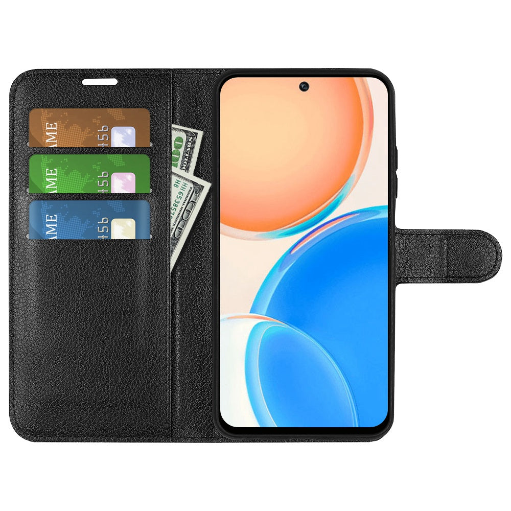 For Honor X8 Litchi Texture PU Leather Wallet Mobile Phone Case Stand Function Drop-proof Phone Cover