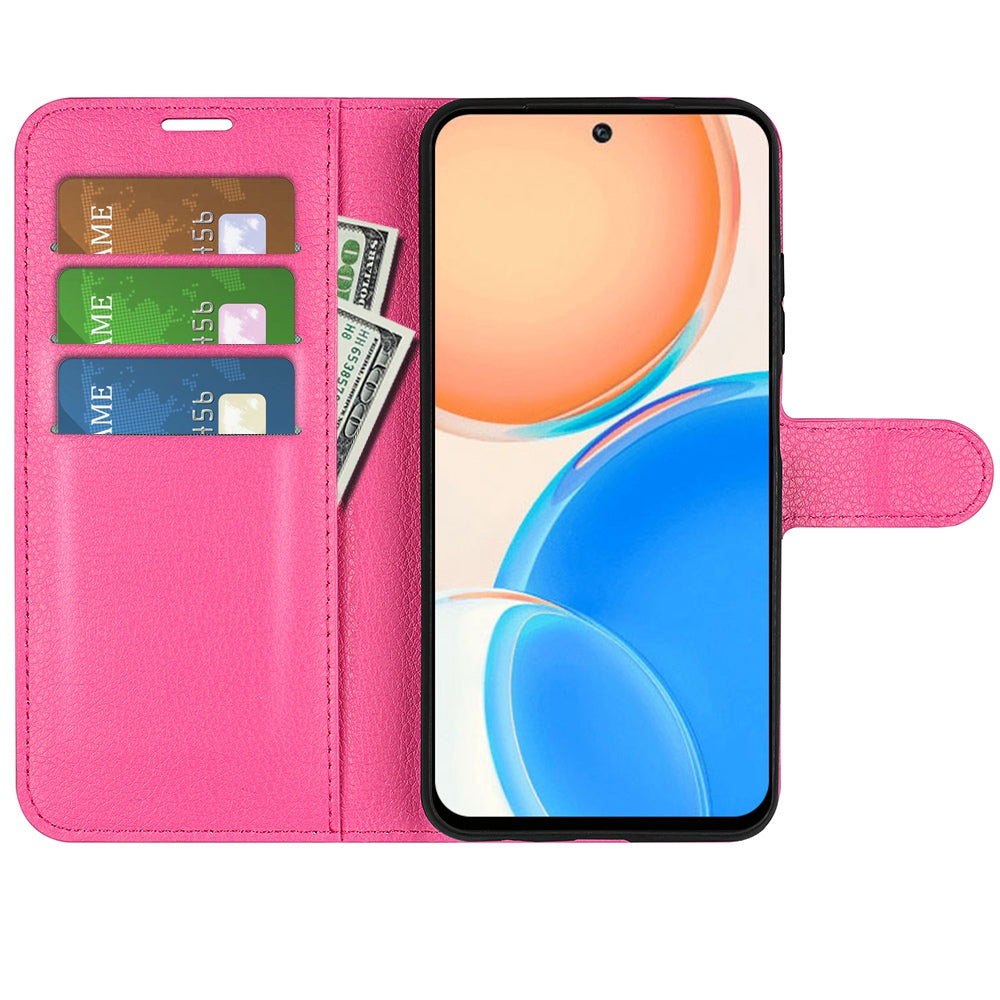 For Honor X8 Litchi Texture PU Leather Wallet Mobile Phone Case Stand Function Drop-proof Phone Cover