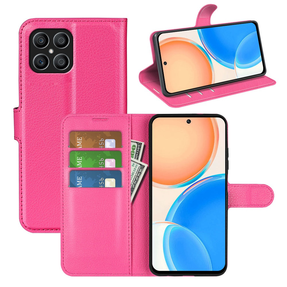 For Honor X8 Litchi Texture PU Leather Wallet Mobile Phone Case Stand Function Drop-proof Phone Cover