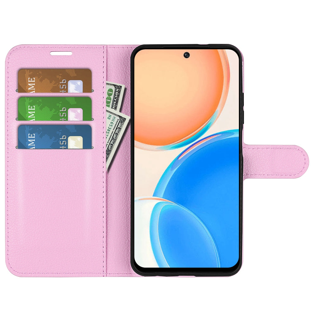 For Honor X8 Litchi Texture PU Leather Wallet Mobile Phone Case Stand Function Drop-proof Phone Cover