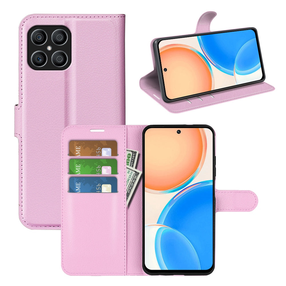For Honor X8 Litchi Texture PU Leather Wallet Mobile Phone Case Stand Function Drop-proof Phone Cover