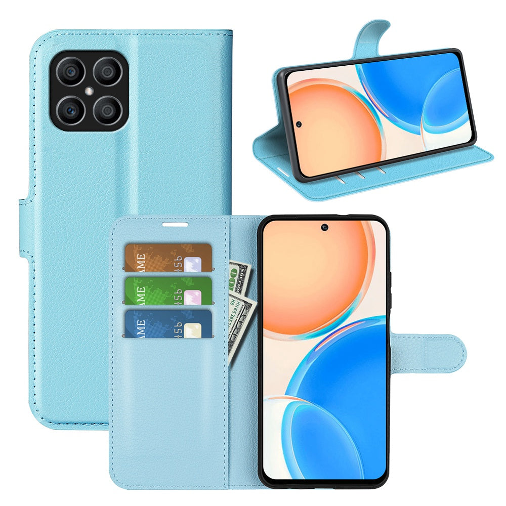 For Honor X8 Litchi Texture PU Leather Wallet Mobile Phone Case Stand Function Drop-proof Phone Cover
