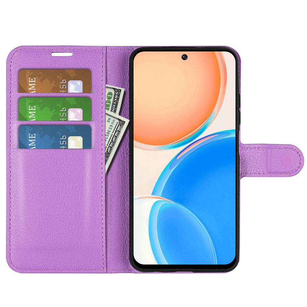 For Honor X8 Litchi Texture PU Leather Wallet Mobile Phone Case Stand Function Drop-proof Phone Cover
