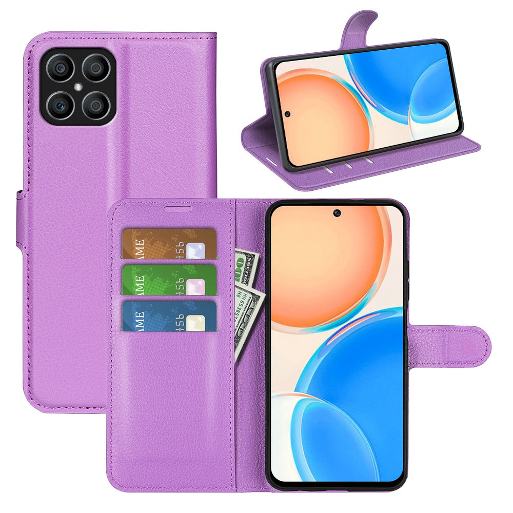 For Honor X8 Litchi Texture PU Leather Wallet Mobile Phone Case Stand Function Drop-proof Phone Cover