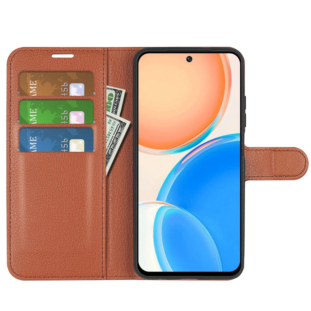 For Honor X8 Litchi Texture PU Leather Wallet Mobile Phone Case Stand Function Drop-proof Phone Cover