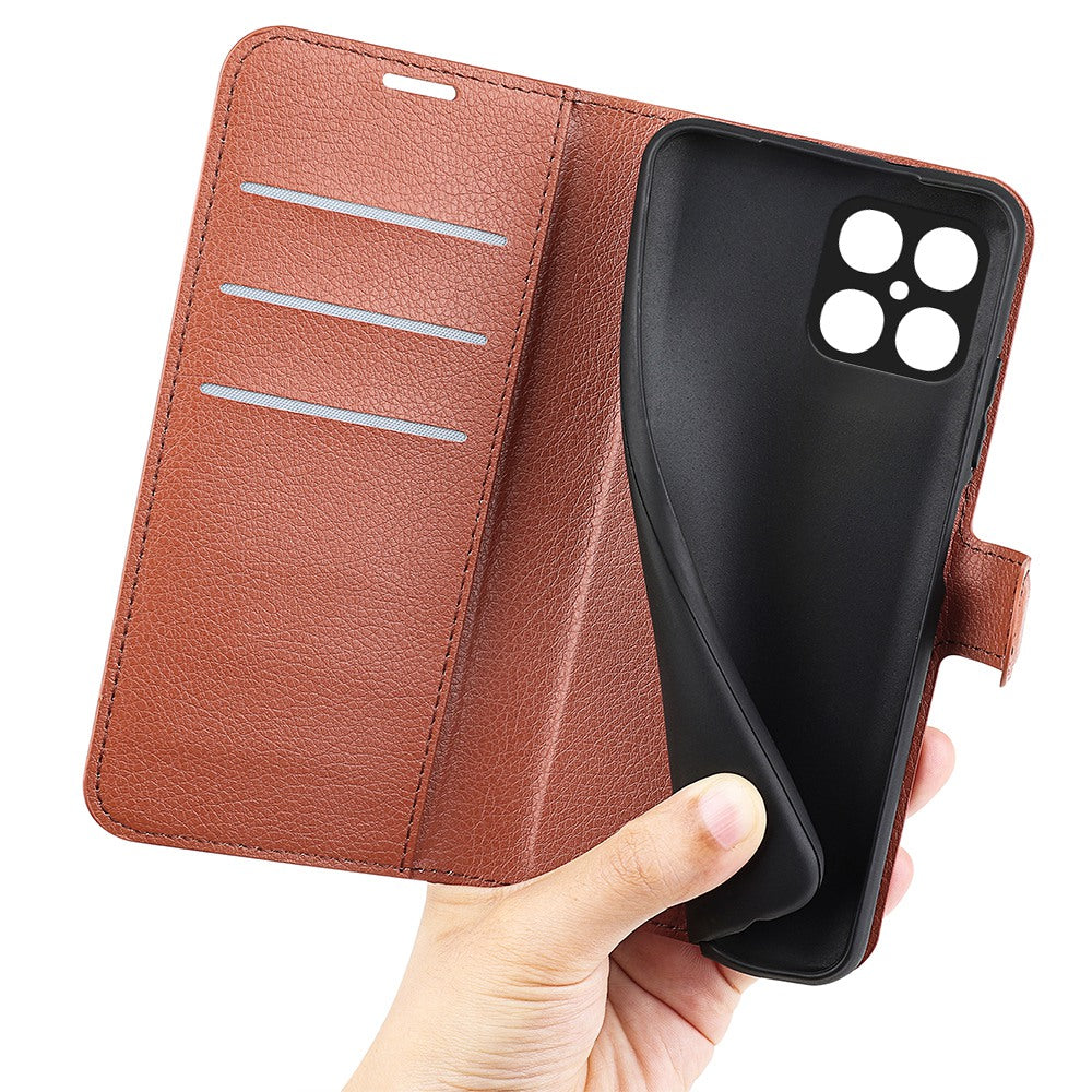 For Honor X8 Litchi Texture PU Leather Wallet Mobile Phone Case Stand Function Drop-proof Phone Cover