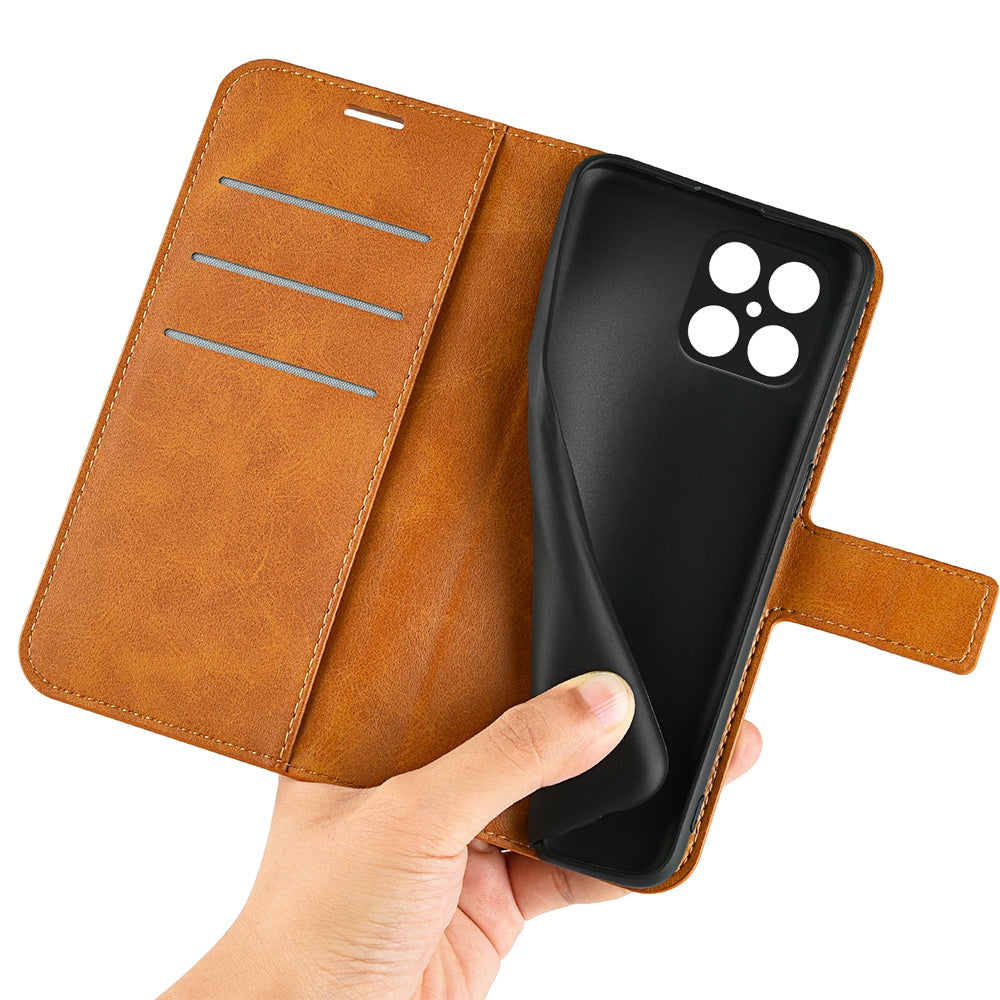 For Honor X8 Textured PU Leather Cover Stand Wallet Feature Magnetic Clasp Shockproof Flip Phone Case