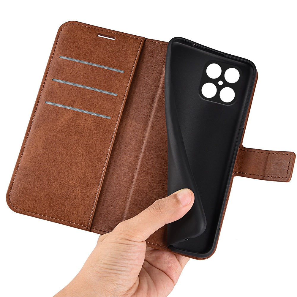 For Honor X8 Textured PU Leather Cover Stand Wallet Feature Magnetic Clasp Shockproof Flip Phone Case