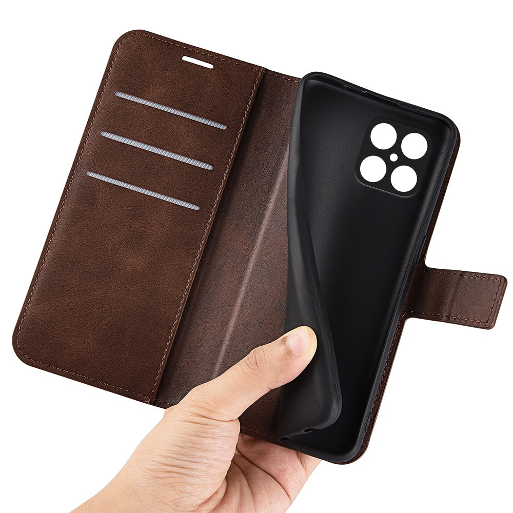 For Honor X8 Textured PU Leather Cover Stand Wallet Feature Magnetic Clasp Shockproof Flip Phone Case