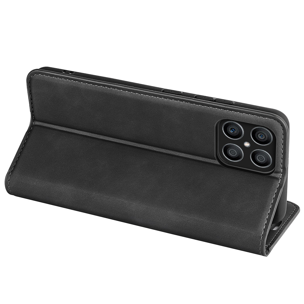 For Honor X8 Skin-touch Folio Flip Leather Cover Auto-absorbed Magnetic Phone Wallet Stand Case