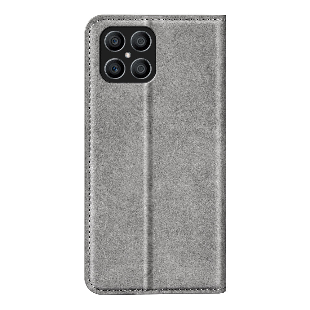 For Honor X8 Skin-touch Folio Flip Leather Cover Auto-absorbed Magnetic Phone Wallet Stand Case