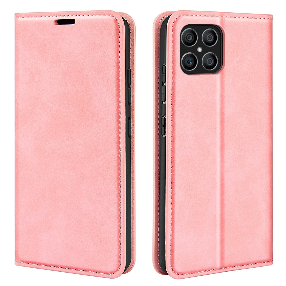 For Honor X8 Skin-touch Folio Flip Leather Cover Auto-absorbed Magnetic Phone Wallet Stand Case