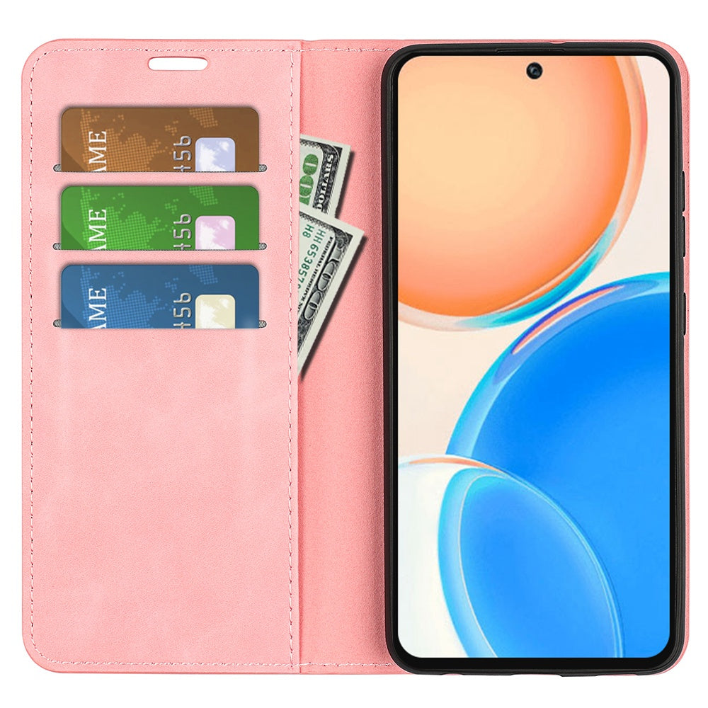 For Honor X8 Skin-touch Folio Flip Leather Cover Auto-absorbed Magnetic Phone Wallet Stand Case
