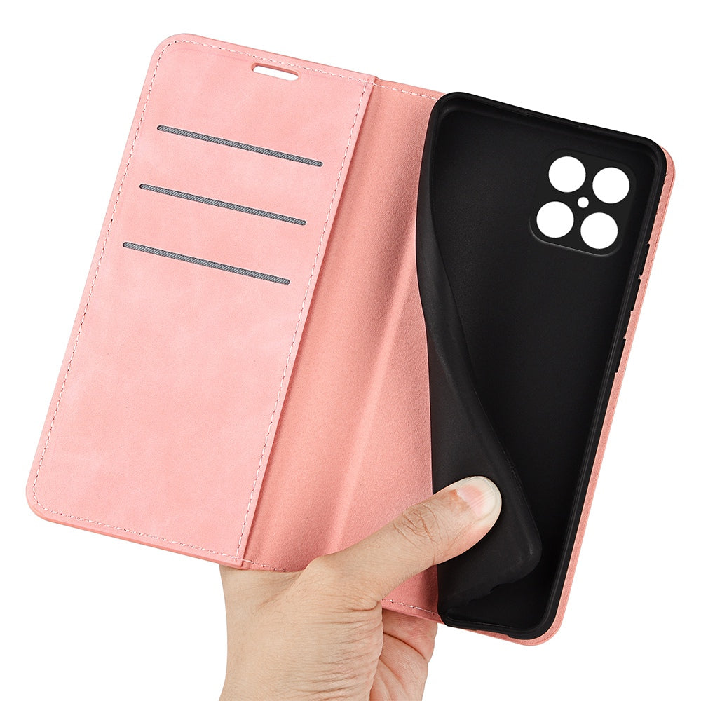 For Honor X8 Skin-touch Folio Flip Leather Cover Auto-absorbed Magnetic Phone Wallet Stand Case