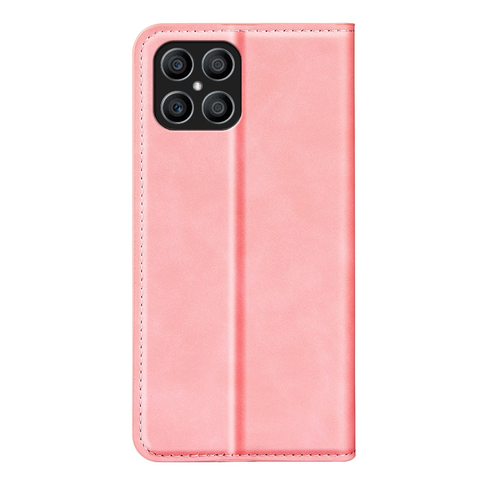 For Honor X8 Skin-touch Folio Flip Leather Cover Auto-absorbed Magnetic Phone Wallet Stand Case