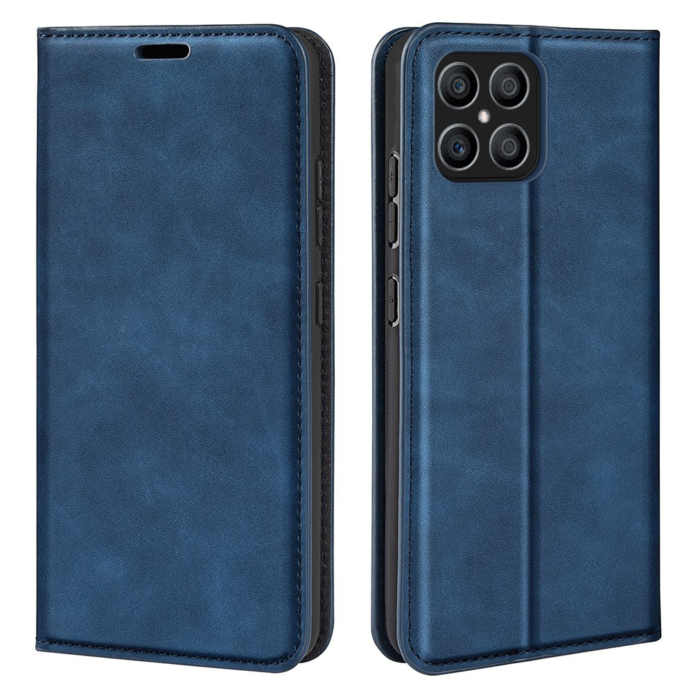 For Honor X8 Skin-touch Folio Flip Leather Cover Auto-absorbed Magnetic Phone Wallet Stand Case