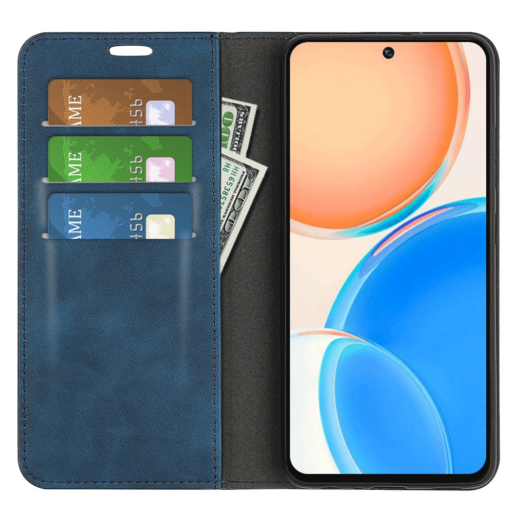 For Honor X8 Skin-touch Folio Flip Leather Cover Auto-absorbed Magnetic Phone Wallet Stand Case