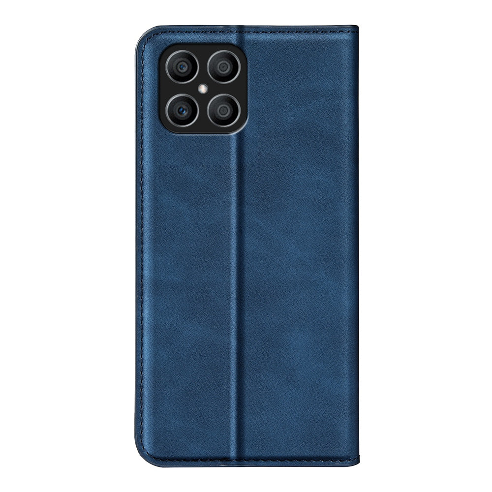 For Honor X8 Skin-touch Folio Flip Leather Cover Auto-absorbed Magnetic Phone Wallet Stand Case