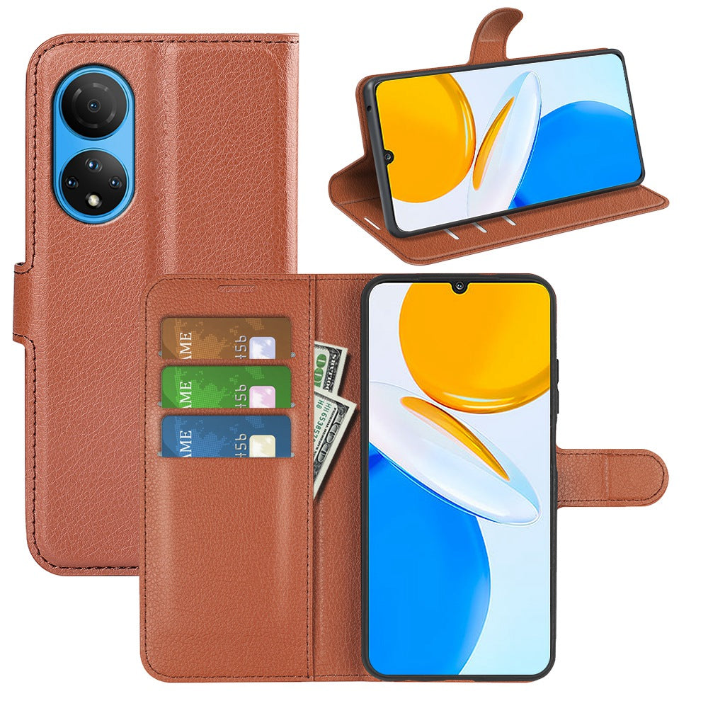 For Honor X7 Litchi Texture PU Leather Phone Full-protection Case Wallet Stand Function Shockproof Cover