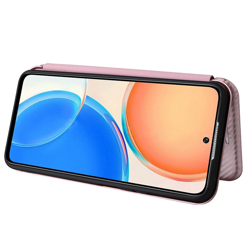 For Honor X8 Anti-fall PU Leather Carbon Fiber Texture Case Magnetic Auto-absorbed Adjustable Stand Cell Phone Shell