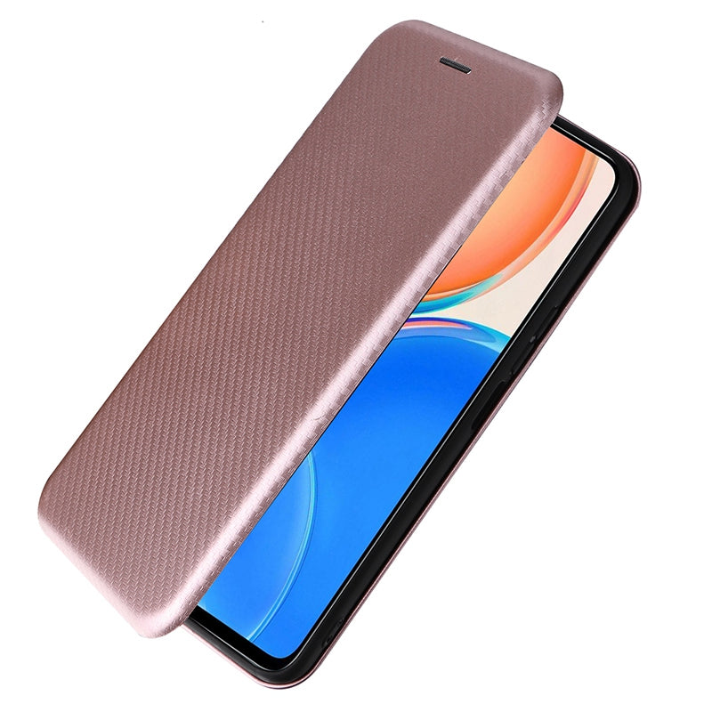 For Honor X8 Anti-fall PU Leather Carbon Fiber Texture Case Magnetic Auto-absorbed Adjustable Stand Cell Phone Shell