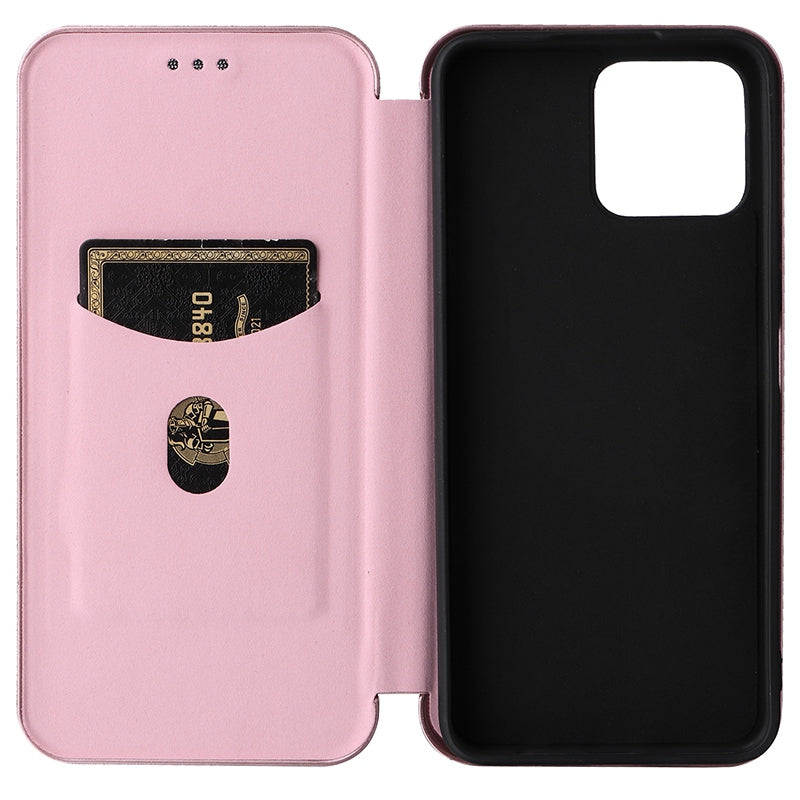For Honor X8 Anti-fall PU Leather Carbon Fiber Texture Case Magnetic Auto-absorbed Adjustable Stand Cell Phone Shell