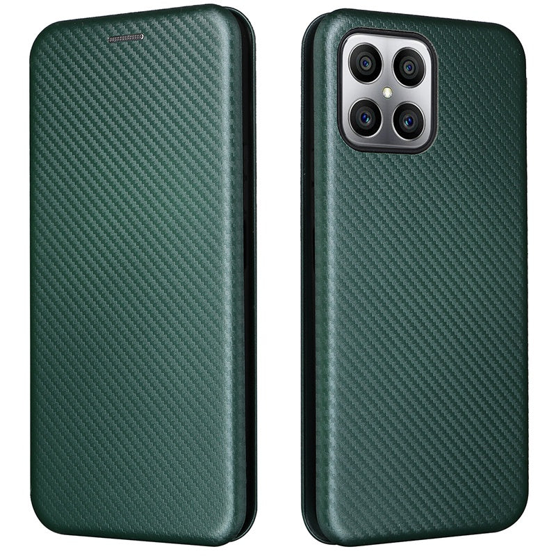 For Honor X8 Anti-fall PU Leather Carbon Fiber Texture Case Magnetic Auto-absorbed Adjustable Stand Cell Phone Shell