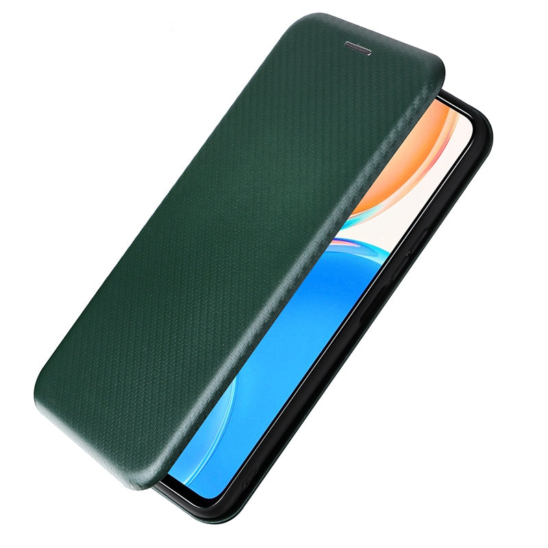 For Honor X8 Anti-fall PU Leather Carbon Fiber Texture Case Magnetic Auto-absorbed Adjustable Stand Cell Phone Shell