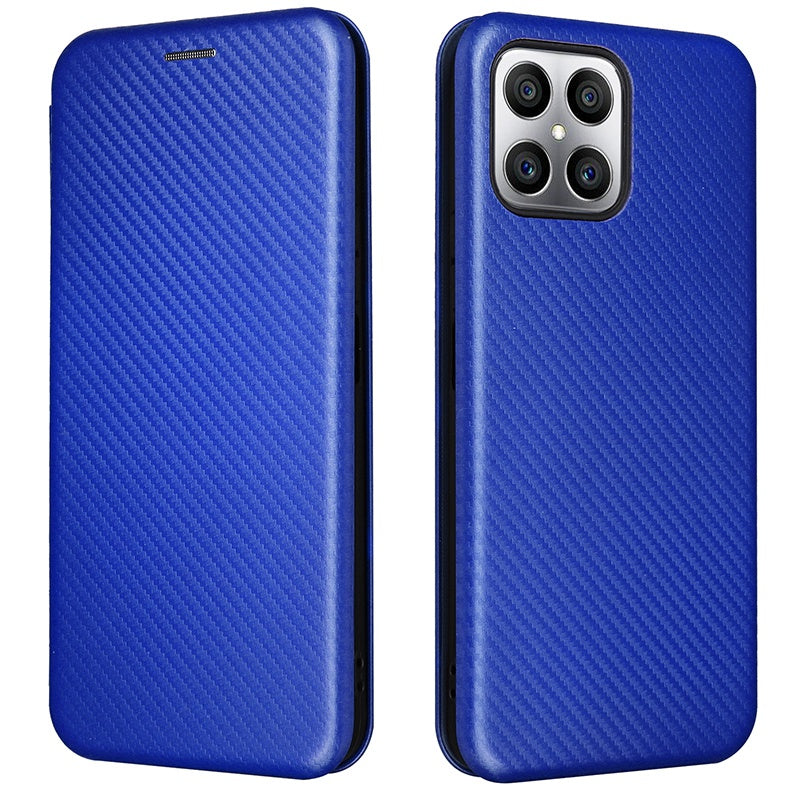For Honor X8 Anti-fall PU Leather Carbon Fiber Texture Case Magnetic Auto-absorbed Adjustable Stand Cell Phone Shell