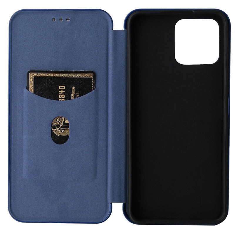 For Honor X8 Anti-fall PU Leather Carbon Fiber Texture Case Magnetic Auto-absorbed Adjustable Stand Cell Phone Shell
