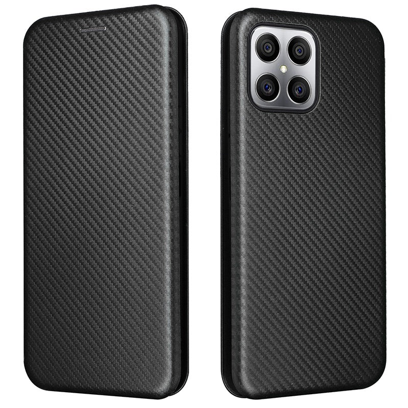 For Honor X8 Anti-fall PU Leather Carbon Fiber Texture Case Magnetic Auto-absorbed Adjustable Stand Cell Phone Shell