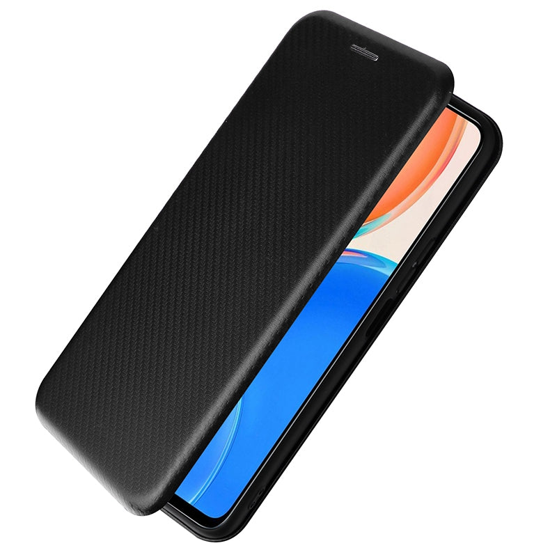 For Honor X8 Anti-fall PU Leather Carbon Fiber Texture Case Magnetic Auto-absorbed Adjustable Stand Cell Phone Shell